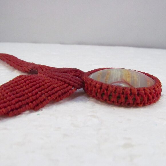 Handcrafted Burgundy Macrame Necklace with Natural Stone Pendant - Picture 9 of 11